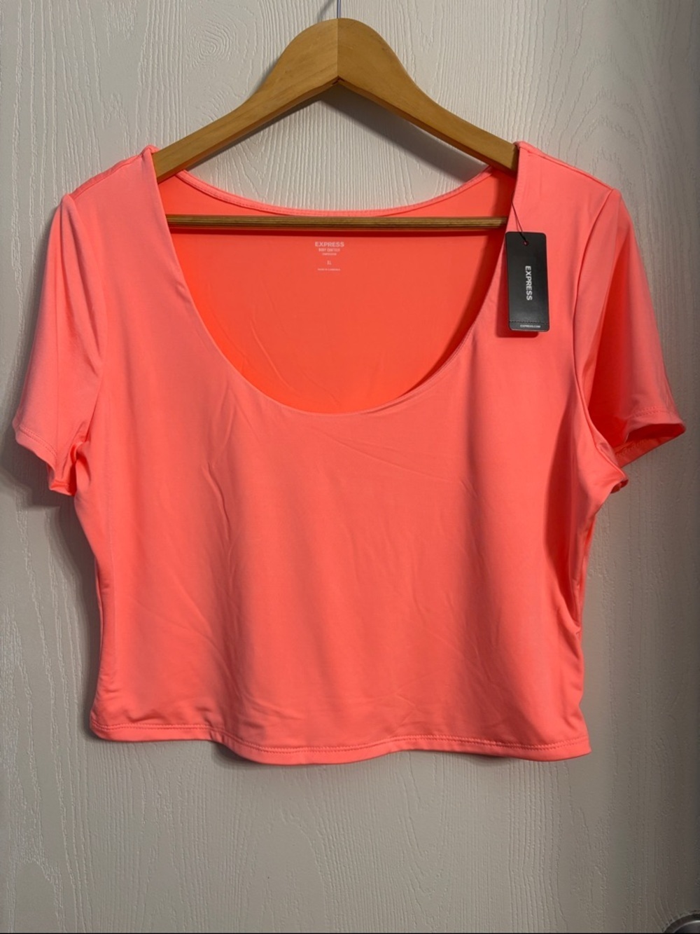 Express Neon Coral Scoop Neck Crop Top